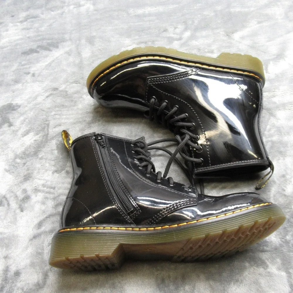 Dr. Martens Boots Unisex Youth 4M 5W BLK Leather Zip Lace Up Round Toe Ankle NWD